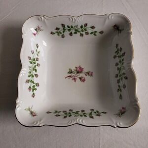 Edelstein Bavaria Maria Theresia Rosebud Square Serving Bowl Gold Trim